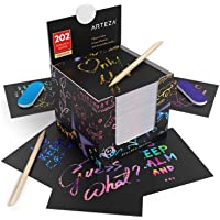 Arteza Notas de scratch art | 8-9 x 8-9 cm | 202 notas de rascar | Colores arcoiris + Holograficos: oro- rosa- azul y…